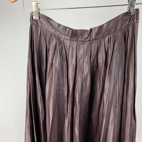Zara Faux Leather Brown Pleated Full Maxi Skirt - Picture 3 of 11
